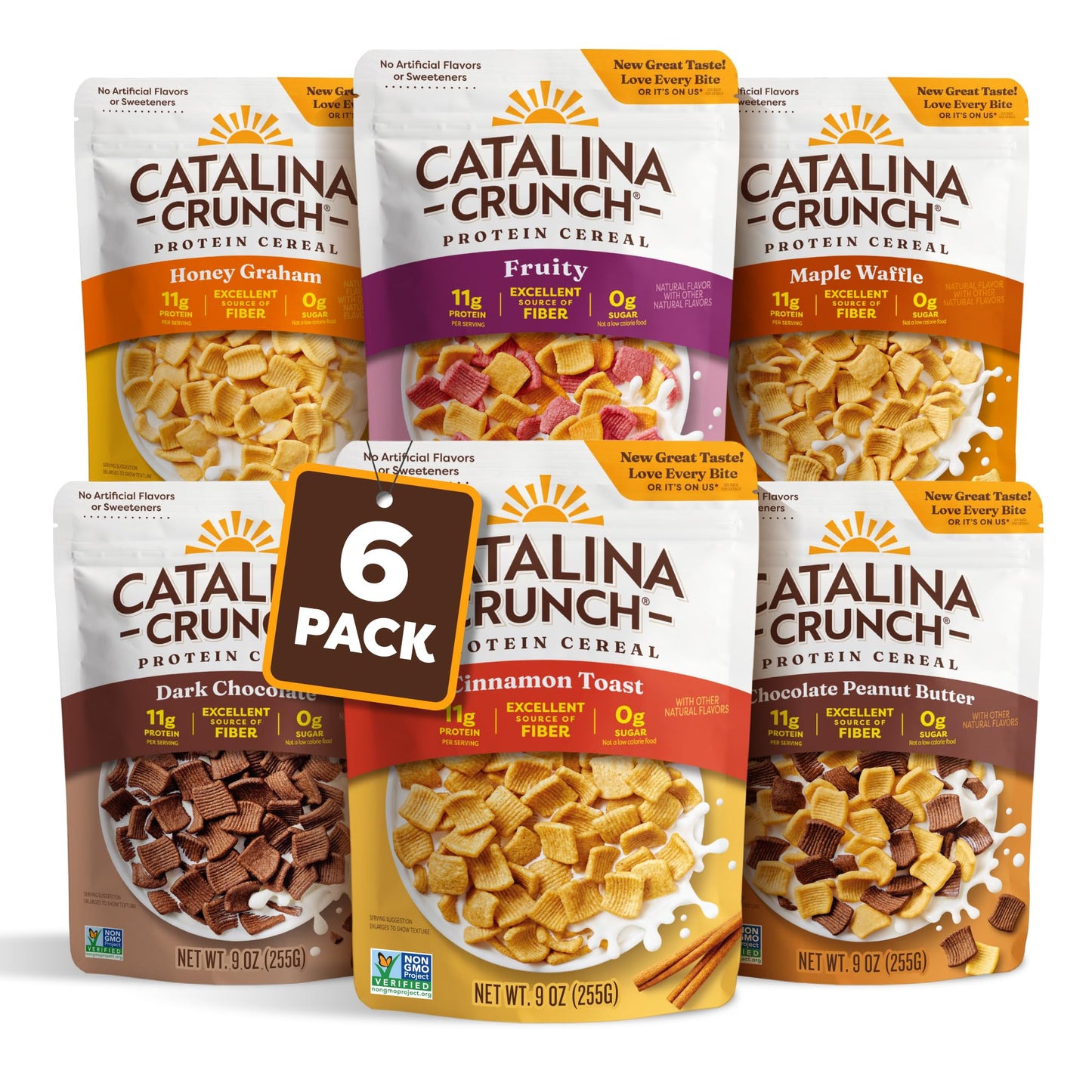Catalina Crunch Protein Cereal | Sugar Free Breakfast Cereal with 11g of Protein | Gluten Free, Keto Friendly | Variety Pack 6 Flavors (Pack of 6)
