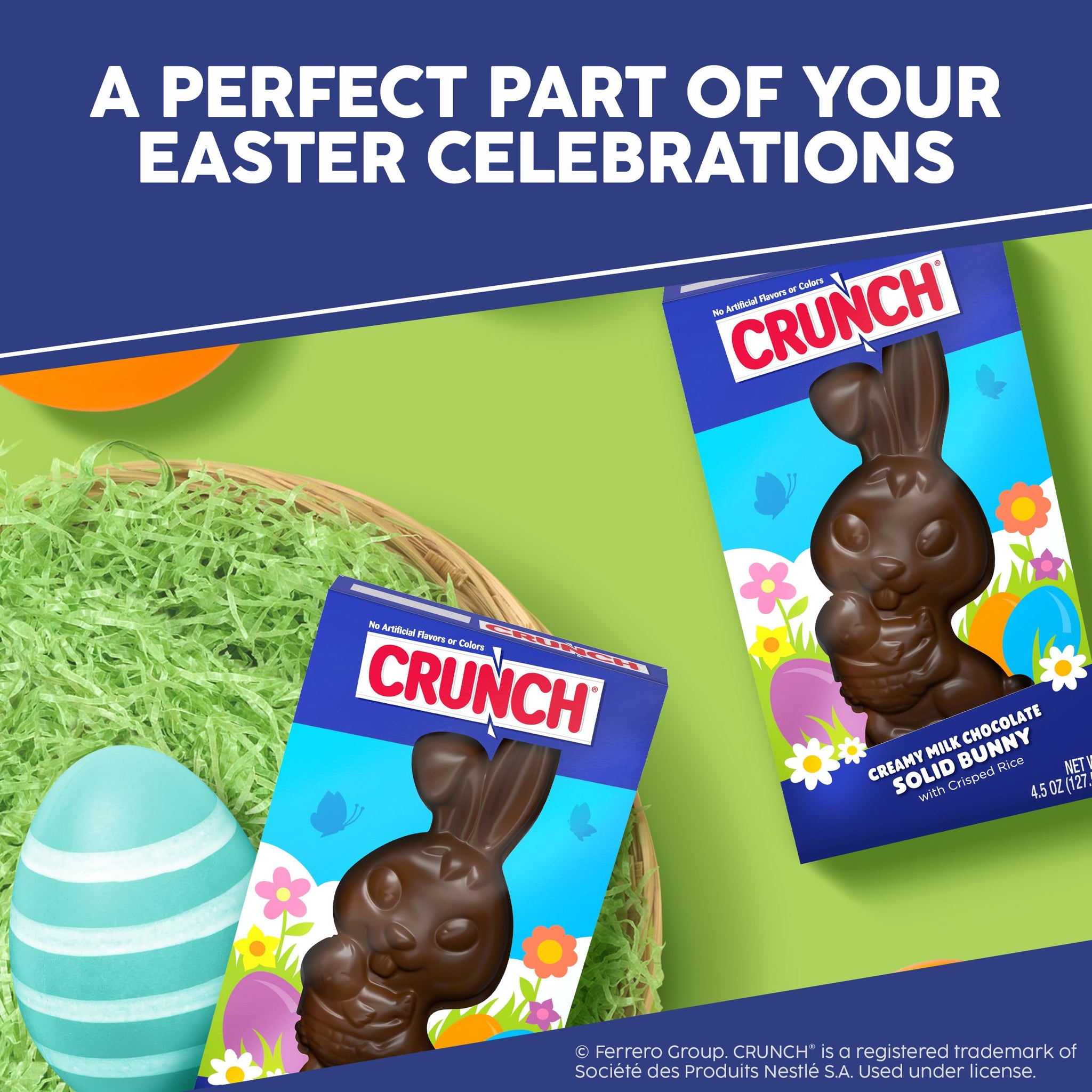 Crunch, Solid Milk Chocolate Bunny with Crisped Rice - Fun and Crispy Easter Treat for Baskets, Egg Hunts and Festive Gifting, 4.5 Ounce