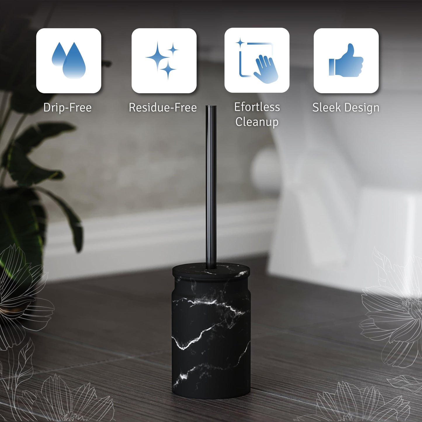 Toilet Brush and Holder Set - Toilet Bowl Brush and Holder with Sturdy Bristles for Thorough Cleaning - Concealed Matte Black Bathroom Accessories