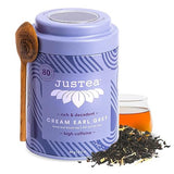 JusTea CREAM EARL GREY | Loose Leaf Black Tea | Tin with Hand Carved Tea Spoon | 40+ Cups (3.2oz) | High Caffeine | Award-Winning | Fair Trade |