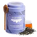 JusTea CREAM EARL GREY | Loose Leaf Black Tea | Tin with Hand Carved Tea Spoon | 40+ Cups (3.2oz) | High Caffeine | Award-Winning | Fair Trade |