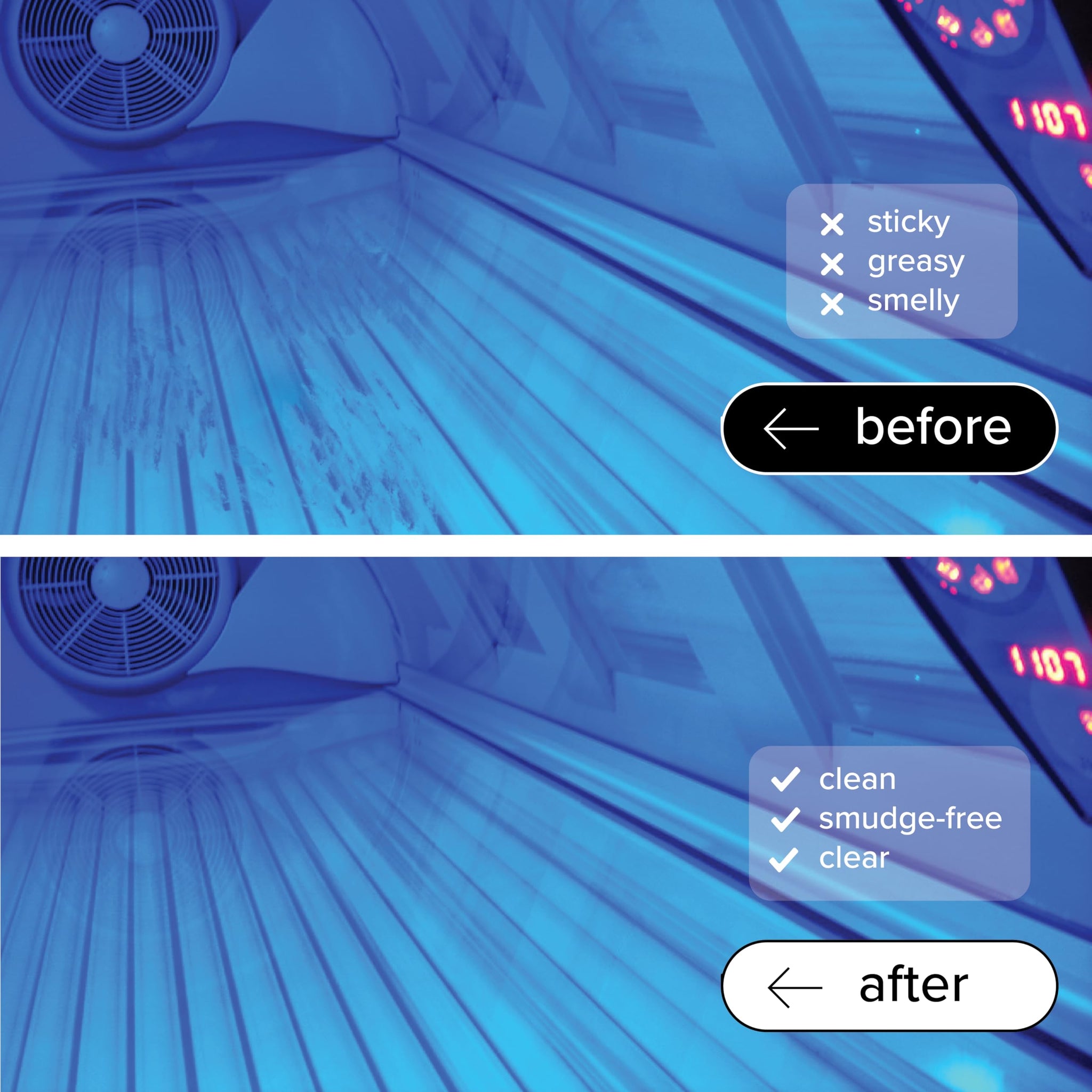 Tillbrook 32 oz Tanning Bed Cleaner Streak-Free, Universal Cleaning Spray for Non-Porous Surfaces and Acrylic - Covers 500 sq ft - Safe & Non-Toxic