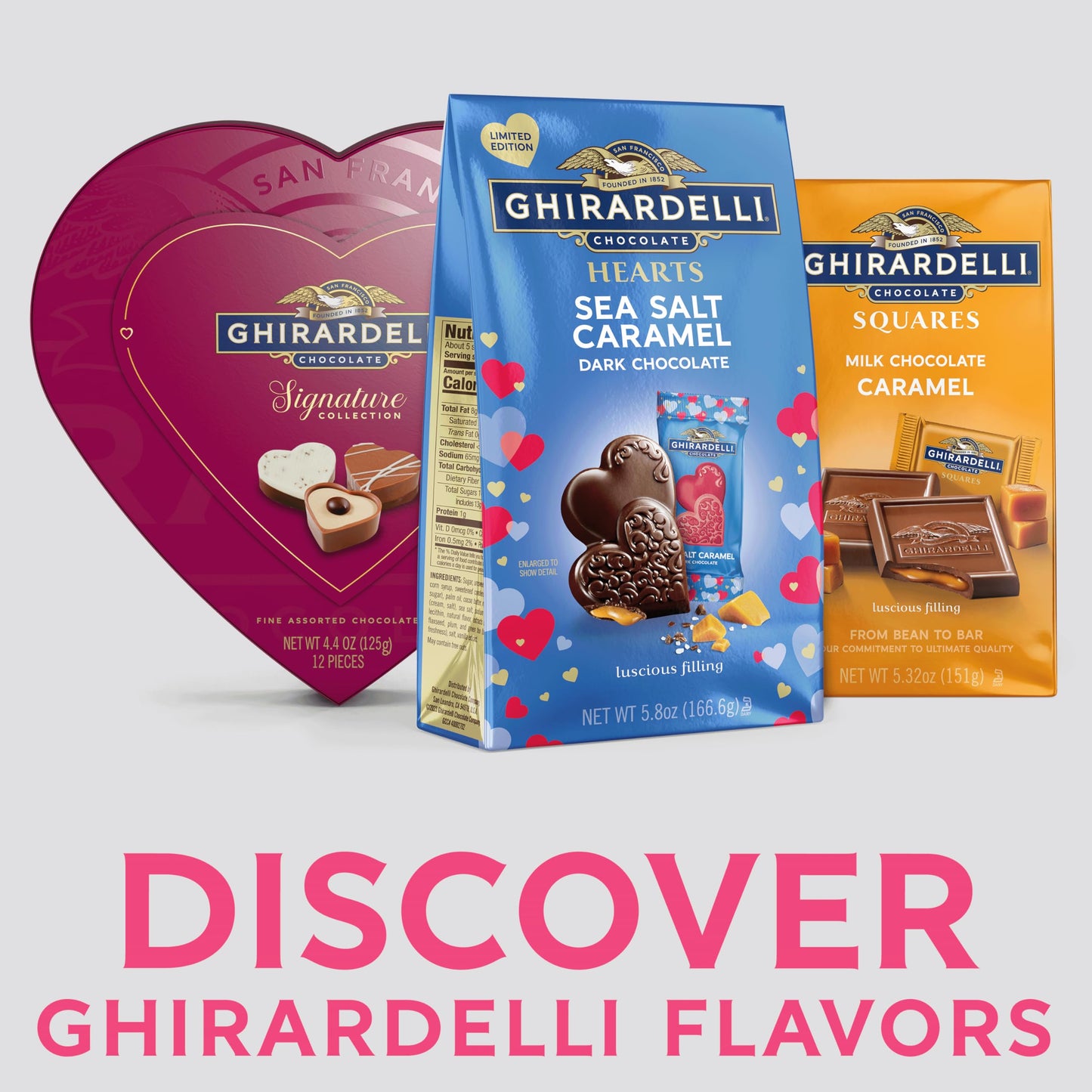 GHIRARDELLI Dark Chocolate Sea Salt Caramel Hearts, 5.8 oz Bag - Valentine’s Candy with Rich Caramel Filling