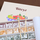 Biteyz Original Turkish Delight, Vegan Candy Gift Box - Assorted Gourmet Fruit Snacks with Lemon, Apple, Orange, Pomegranate, and Raspberry Flavors