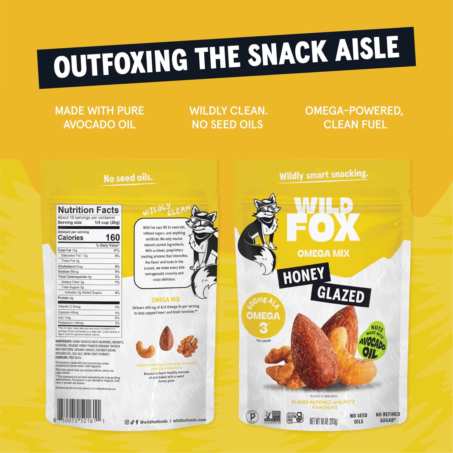 Wild Fox Trail Mix - Healthy Plant-Based Snack Made With Pure Avocado Oil And No Refined Sugar Or Seed Oils Ideal For Vegan Gluten-Free And Paleo