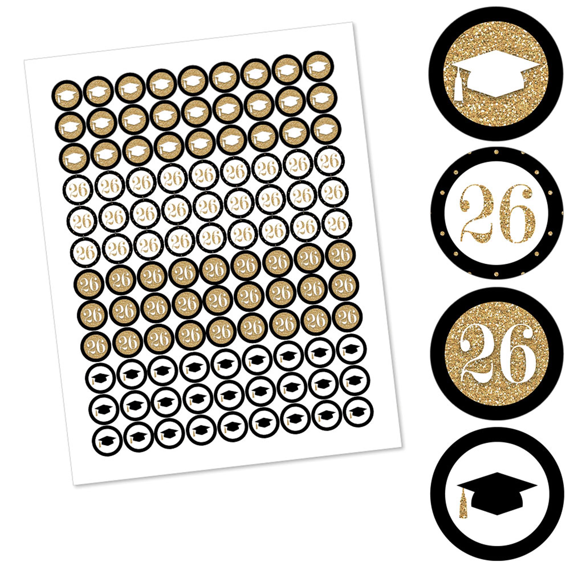 Big Dot of Happiness 2026 Gold Graduation Party Round Candy Sticker Favors - Labels Fit Chocolate Candy (1 Sheet of 108)