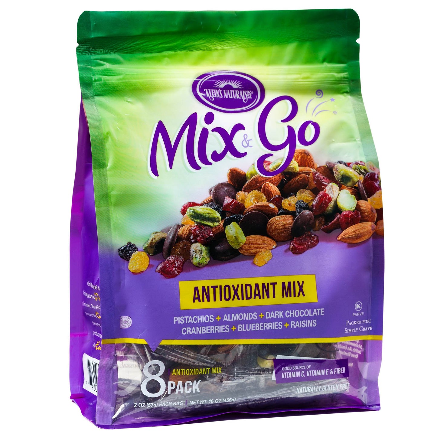 Mix and Go Single Serve Trail Mix Snack Packs, Healthy Snack Bag, Antioxidant Mix Fruit & Nut by Klein's Naturals, Contains 16 packs of 2 Ounce Bags