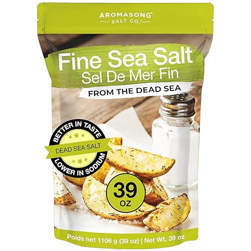 Aromasong 100% Natural Sea Salt From the Dead Sea, Fine Grain Table Salt, Large Bulk 2.43 Lb Resealable Bag, 100% Pure & Natural, Unrefined, Gluten