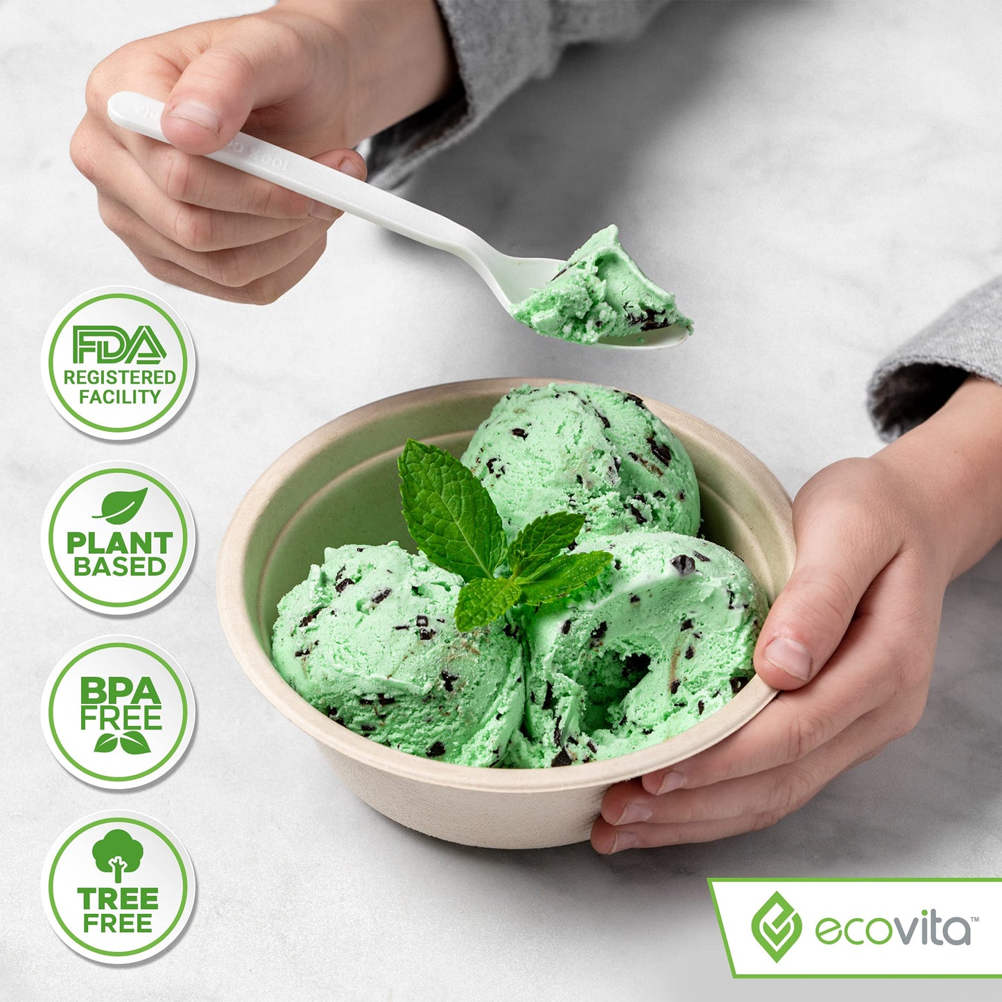 Ecovita 100% Compostable Spoons - 500 Large Disposable Utensils (6.5 in.) Bulk Size Eco Friendly Durable and Heat Resistant Alternative to Plastic