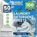 Clean Elements Laundry Detergent Sheets (100 Loads, 50 Sheet) Fresh Linen Scent, Eco Earth Friendly Clean Breeze, Non Toxic People Safe, Washing