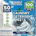 Clean Elements Laundry Detergent Sheets (100 Loads, 50 Sheet) Fresh Linen Scent, Eco Earth Friendly Clean Breeze, Non Toxic People Safe, Washing
