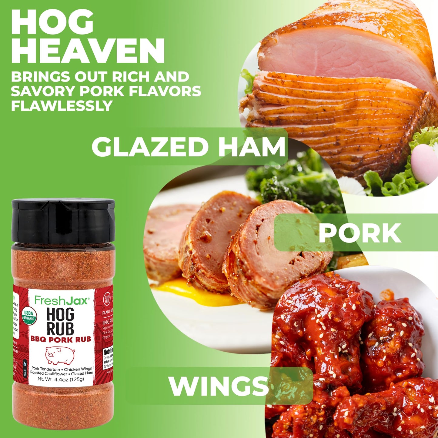 Organic Pork BBQ Seasoning, FreshJax Hog Rub Sweet Savory Smoked Rub 4.4oz