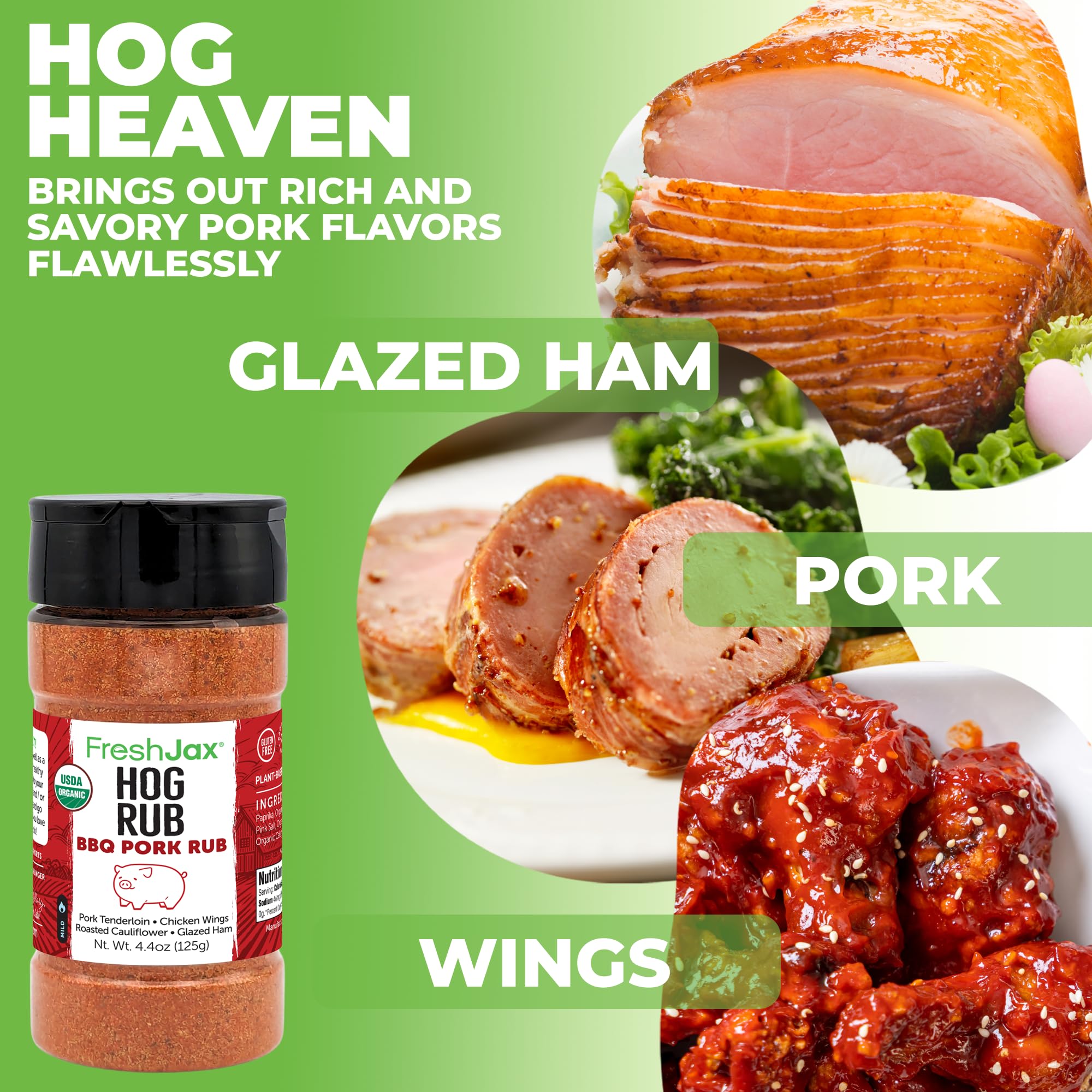 Organic Pork BBQ Seasoning, FreshJax Hog Rub Sweet Savory Smoked Rub 4.4oz