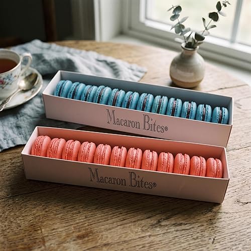 French Macarons Gift Box - Blueberry & Strawberry Flavors - Gourmet Macaron Bites® Biscuits - Elegant Dessert Gift for Birthdays, Holidays & Special
