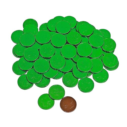 Fun Express Chocolate Coins Bulk Pack - 1 Pound Green Foil Wrapped Gold Coin Candy for St Patrick's Day Parties | Individually Wrapped Milk Chocolate