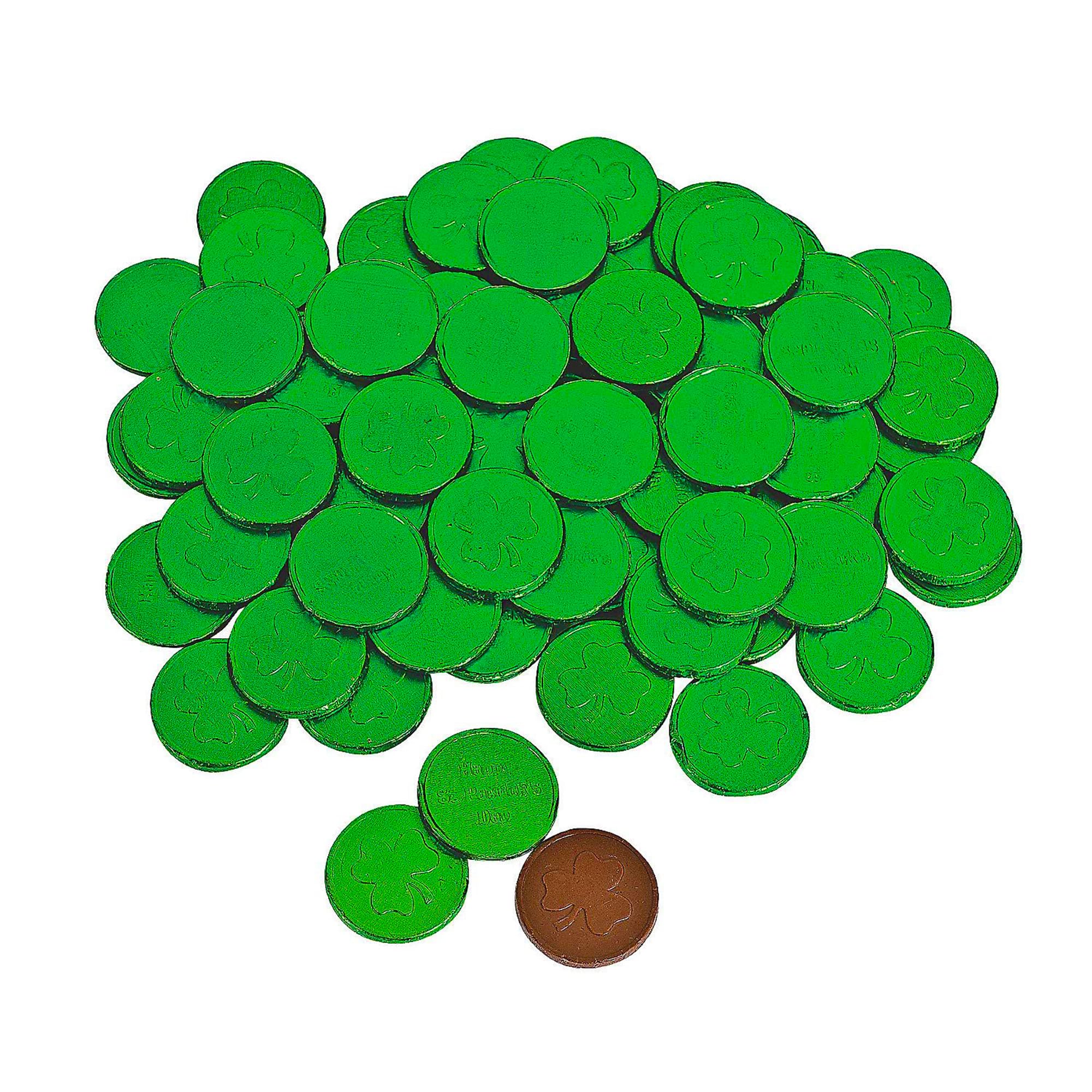 Fun Express Chocolate Coins Bulk Pack - 1 Pound Green Foil Wrapped Gold Coin Candy for St Patrick's Day Parties | Individually Wrapped Milk Chocolate