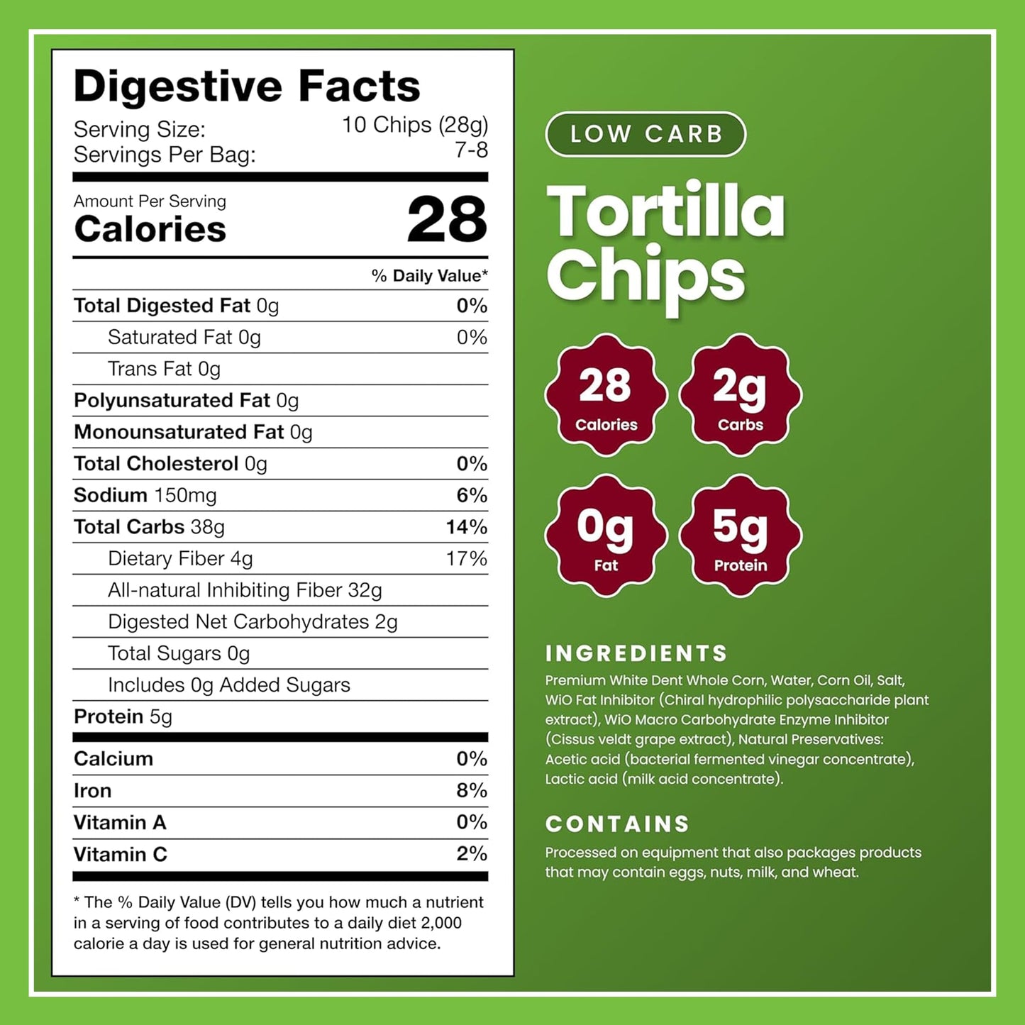 WiO SmartFoods™ Low Carb Tortilla Chips (Pack of 1, 8oz) - Fat-Free, Keto-Friendly, and Low Calorie Healthy Chips for Parties, Gatherings, and Daily