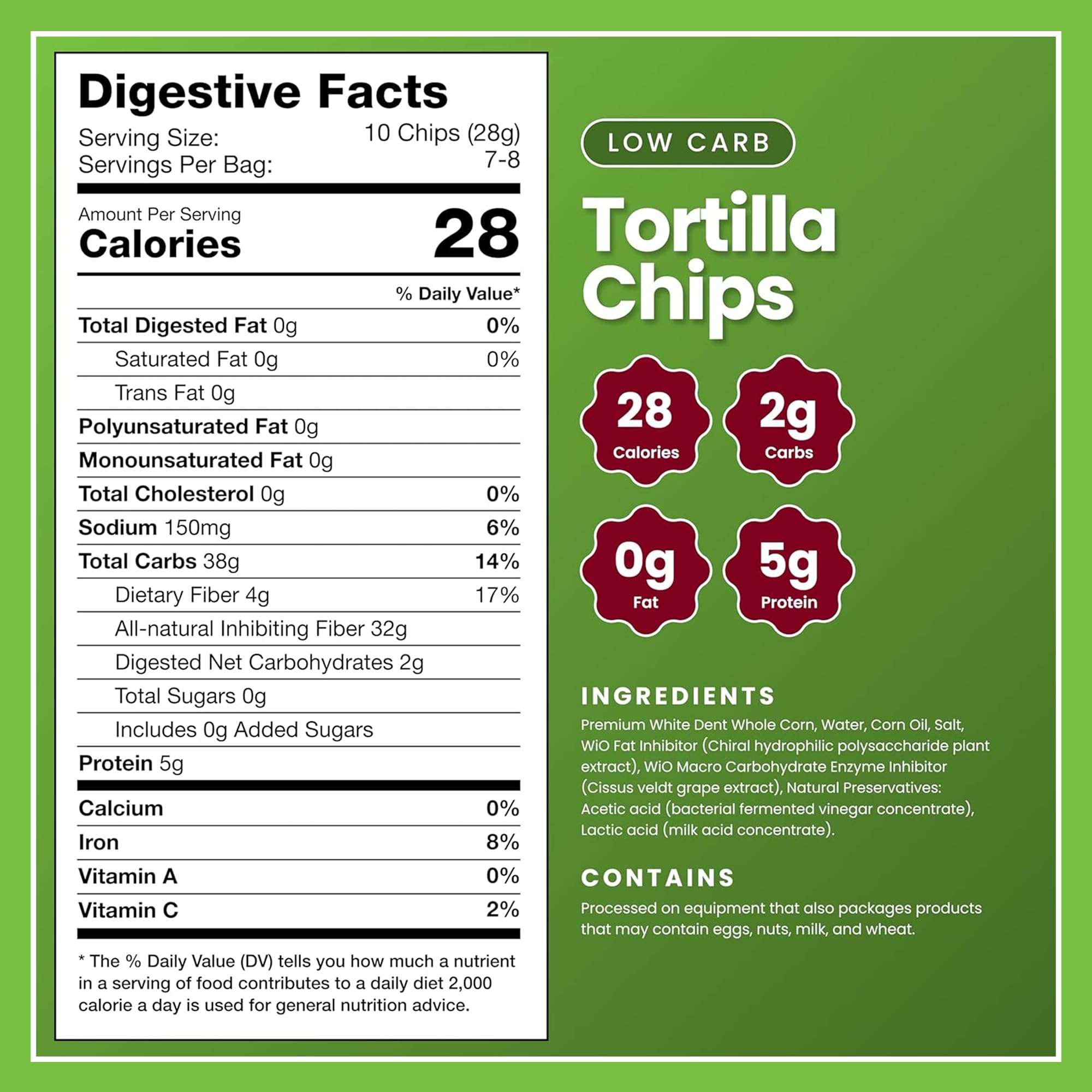 WiO SmartFoods™ Low Carb Tortilla Chips (Pack of 1, 8oz) - Fat-Free, Keto-Friendly, and Low Calorie Healthy Chips for Parties, Gatherings, and Daily
