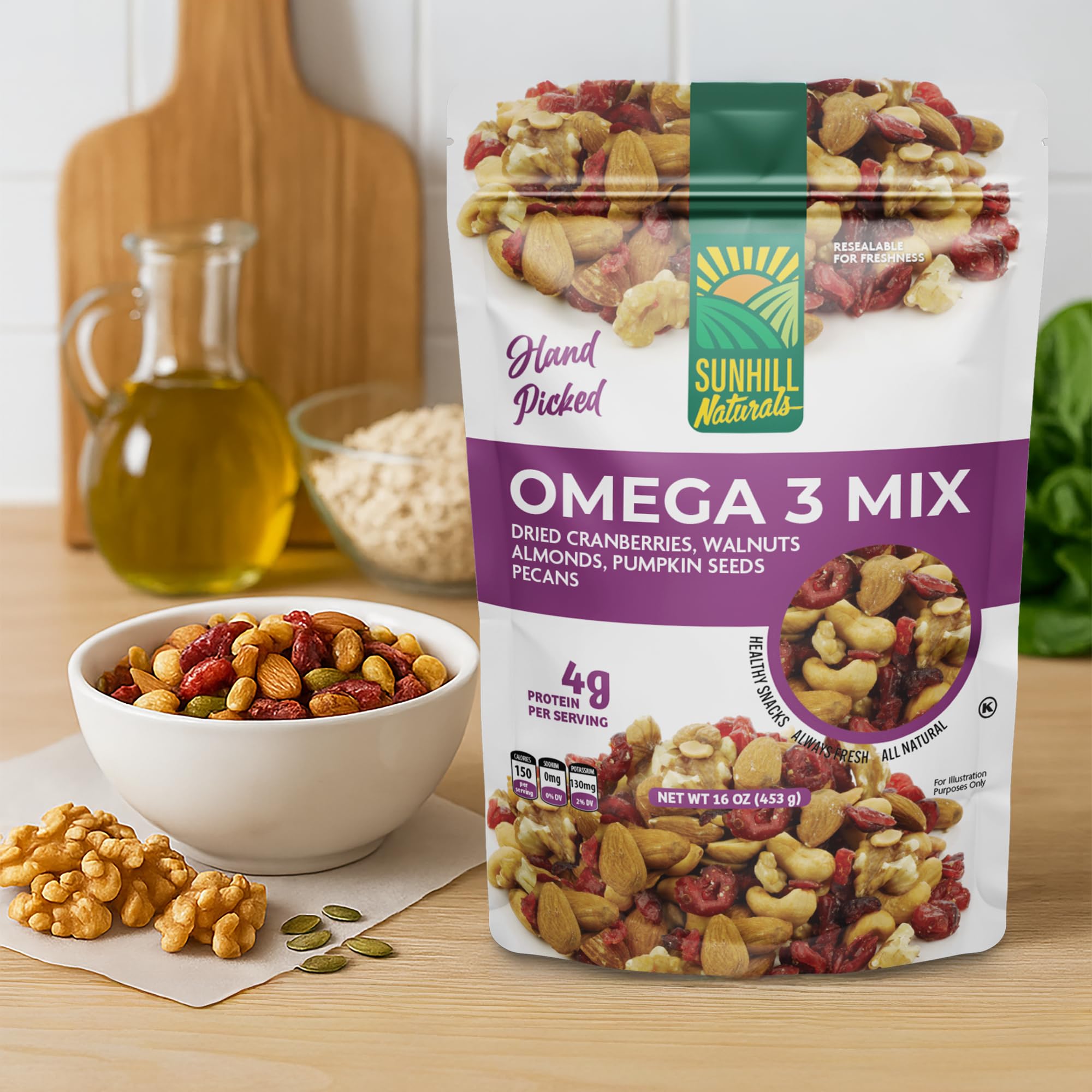 Sunhill Naturals Omega-3 Deluxe Mix, Heart-Healthy Omega Trail Mix with Nuts, Seeds & Cranberries, Omega 3 Nuts and Fruit Mix for Snacking