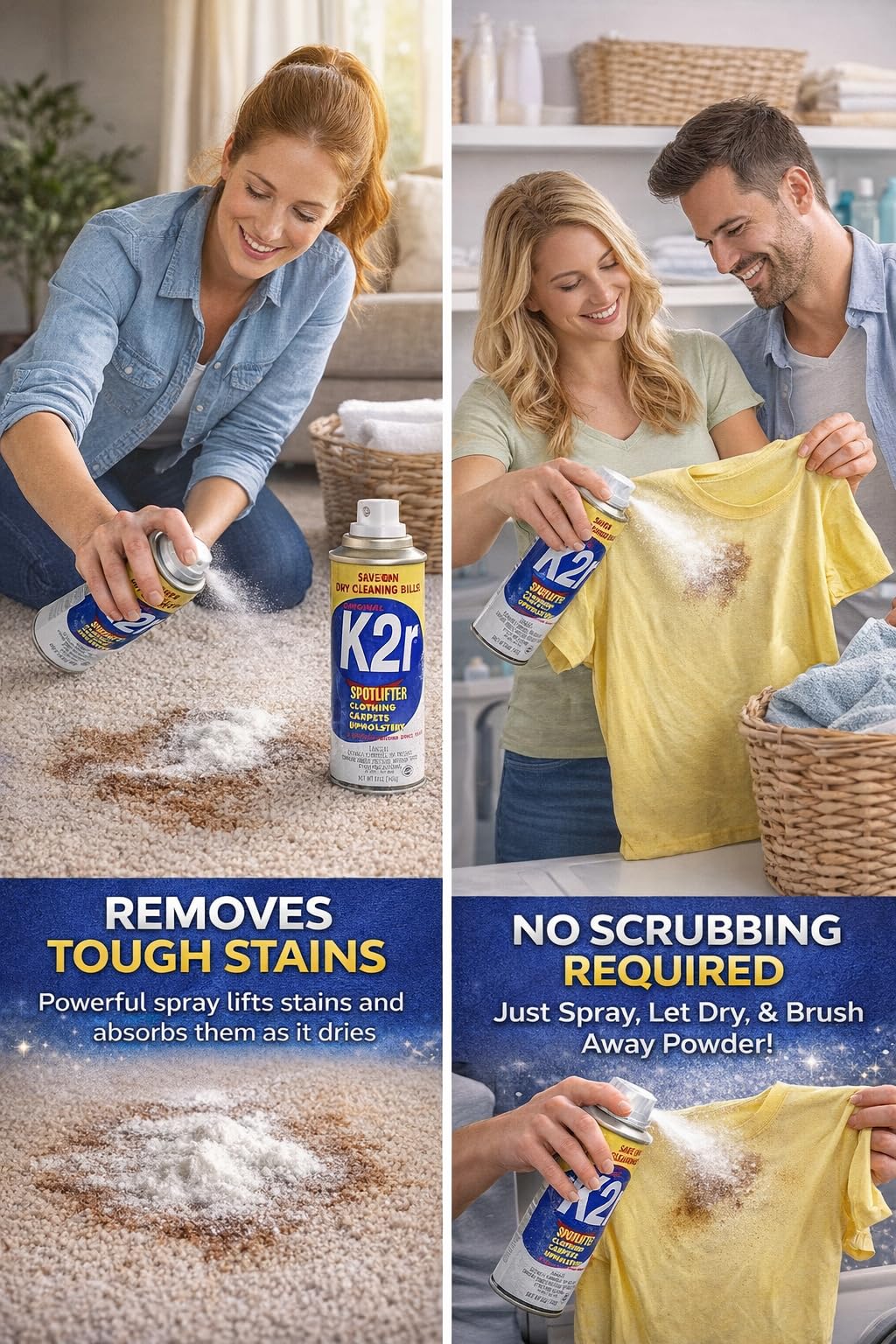 K2R SpotLifter Spot Remover Spray - Quick-Drying Stain Remover for Clothing, Carpets, Upholstery & Wallpaper - Built-In Brush Cap for No-Mess