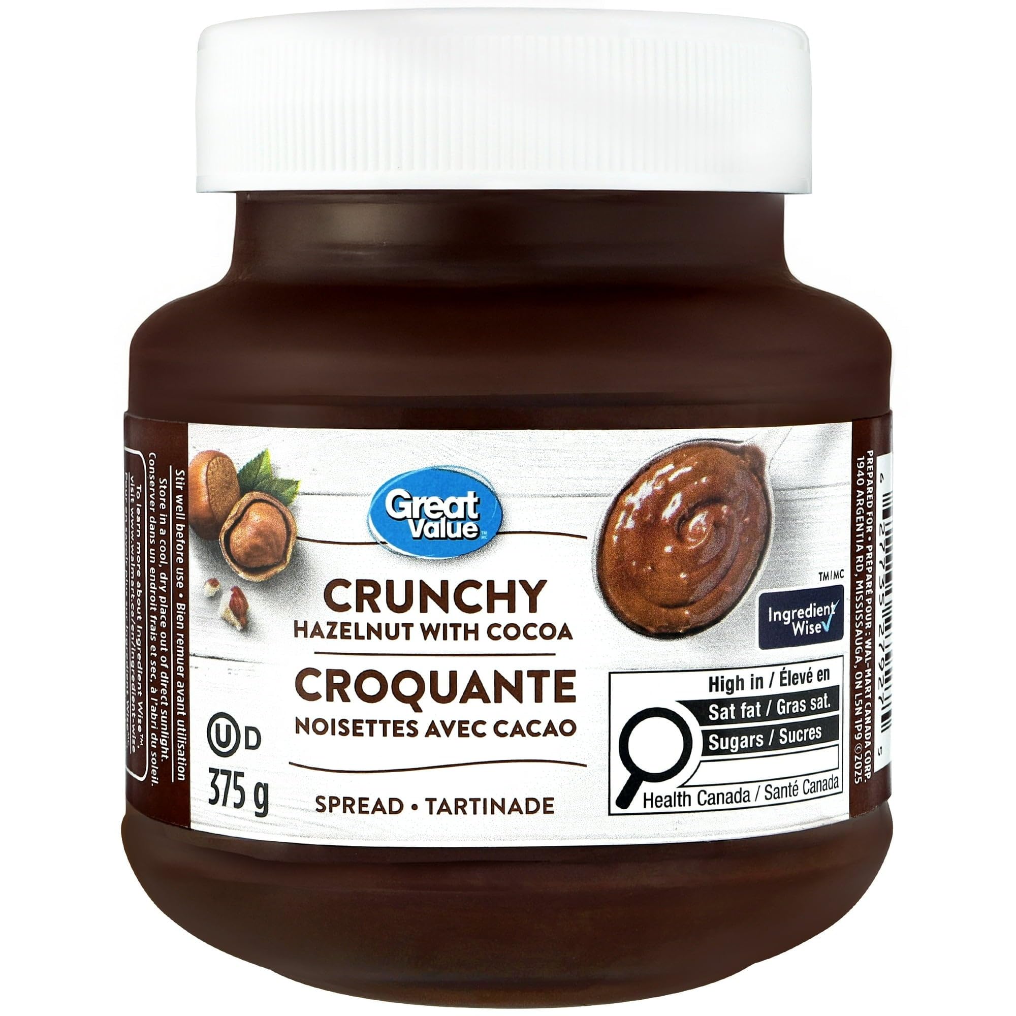 Great Value Crunchy Hazelnut Spread with Cocoa, 375g/13.2 oz