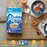 Alpen Muesli No Sugar Added Cereal, Heart Healthy Cereal with Wheat Flakes, Rolled Oats, Nuts and Raisins, Non-GMO Project Verified, 14 OZ Box (Pack
