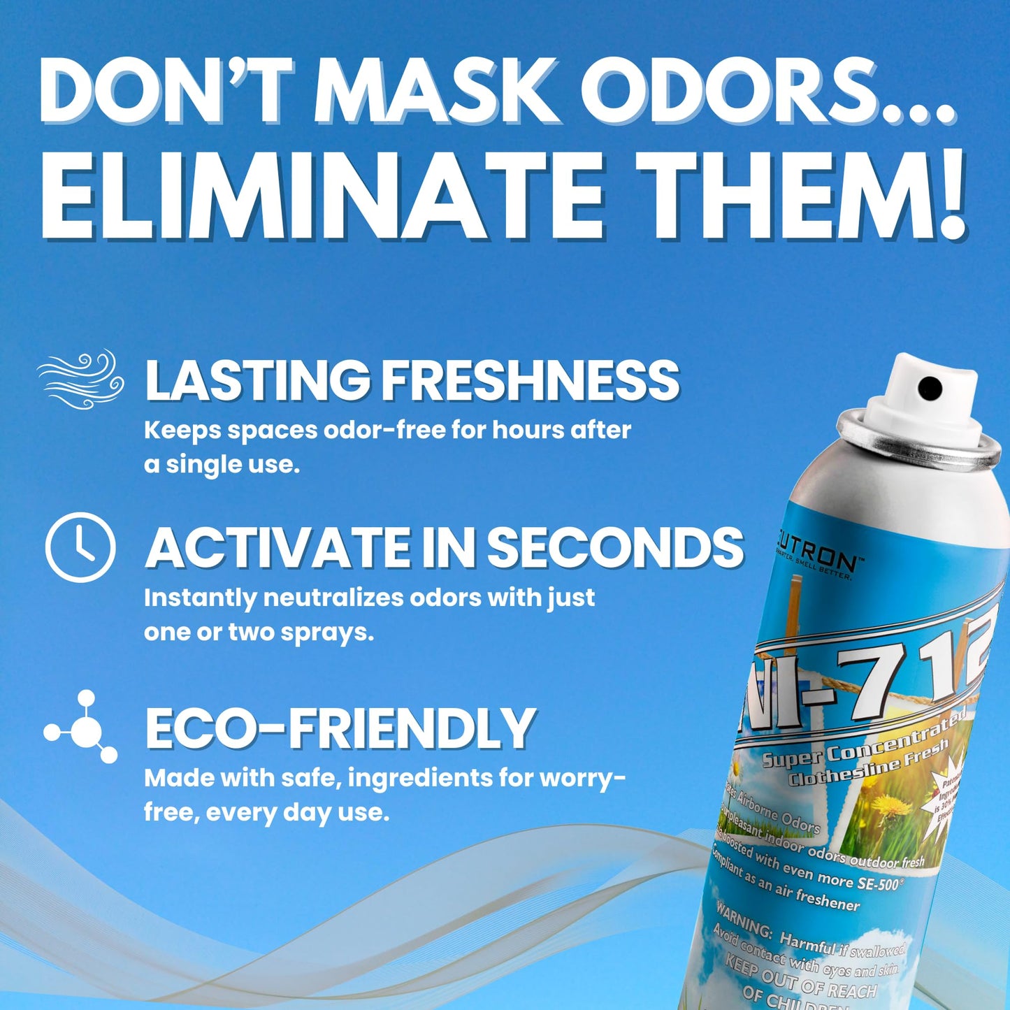 NI-712 Clothesline Fresh Odor Eliminator Spray - (1 Can) - Industrial-Strength Deodorizer, Fine-Mist Air Freshener, Long-Lasting Fragrance Spray
