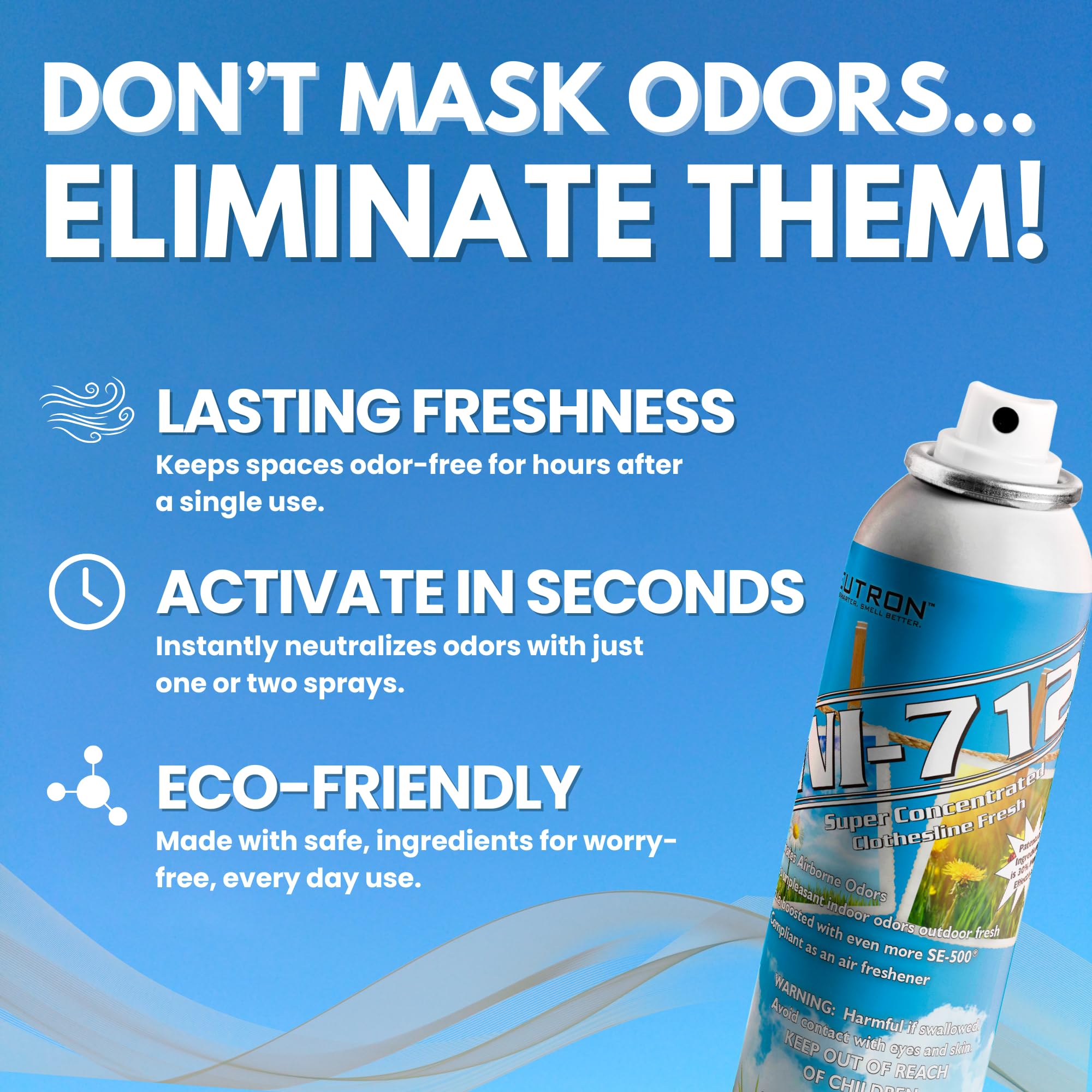 NI-712 Clothesline Fresh Odor Eliminator Spray - (1 Can) - Industrial-Strength Deodorizer, Fine-Mist Air Freshener, Long-Lasting Fragrance Spray