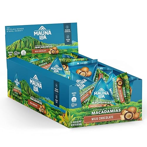 Mauna Loa Milk Chocolate Covered Macadamia Nuts, 24 Pack of 0.6 oz Mini Pouches, Gluten Free, Sweet Hawaiian Snack