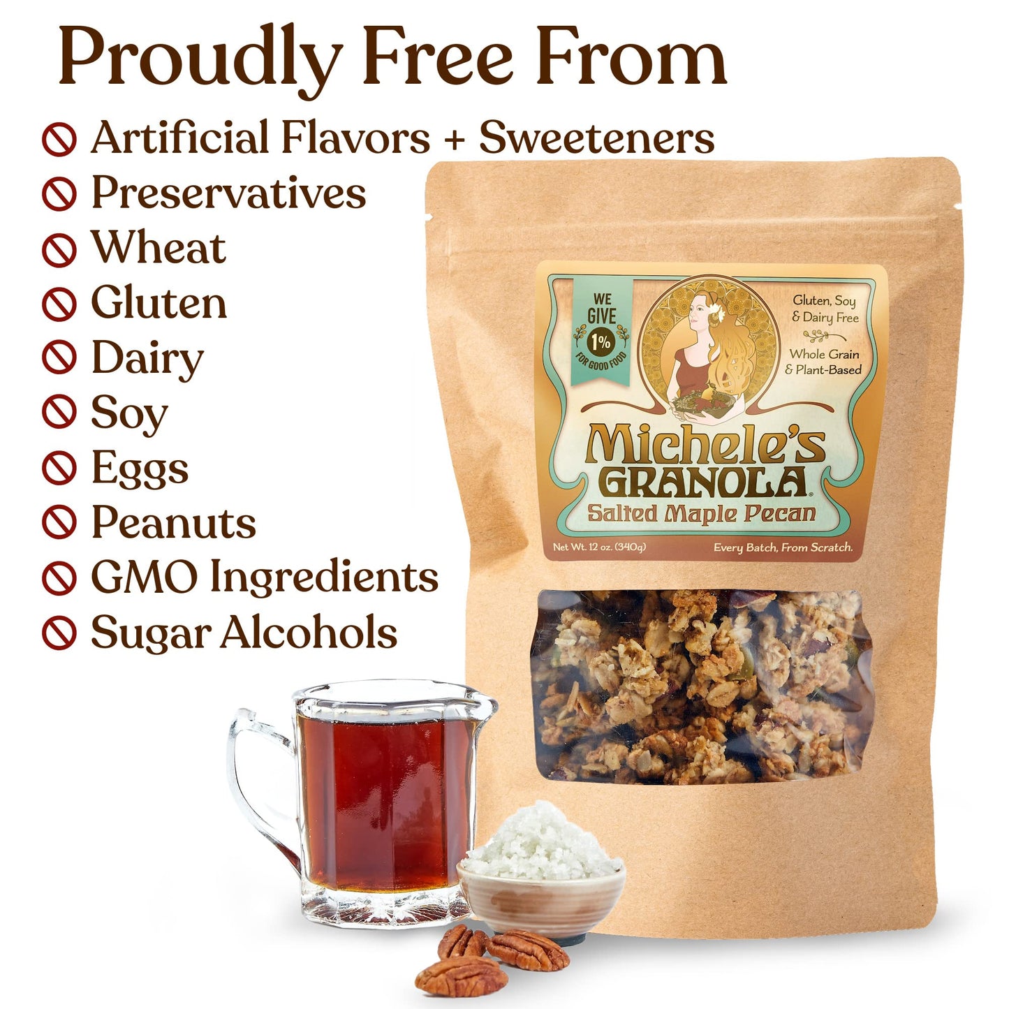 Michele's Granola Salted Maple Pecan, Gluten-Free & Non-GMO, 12 Ounce, Pack of 6