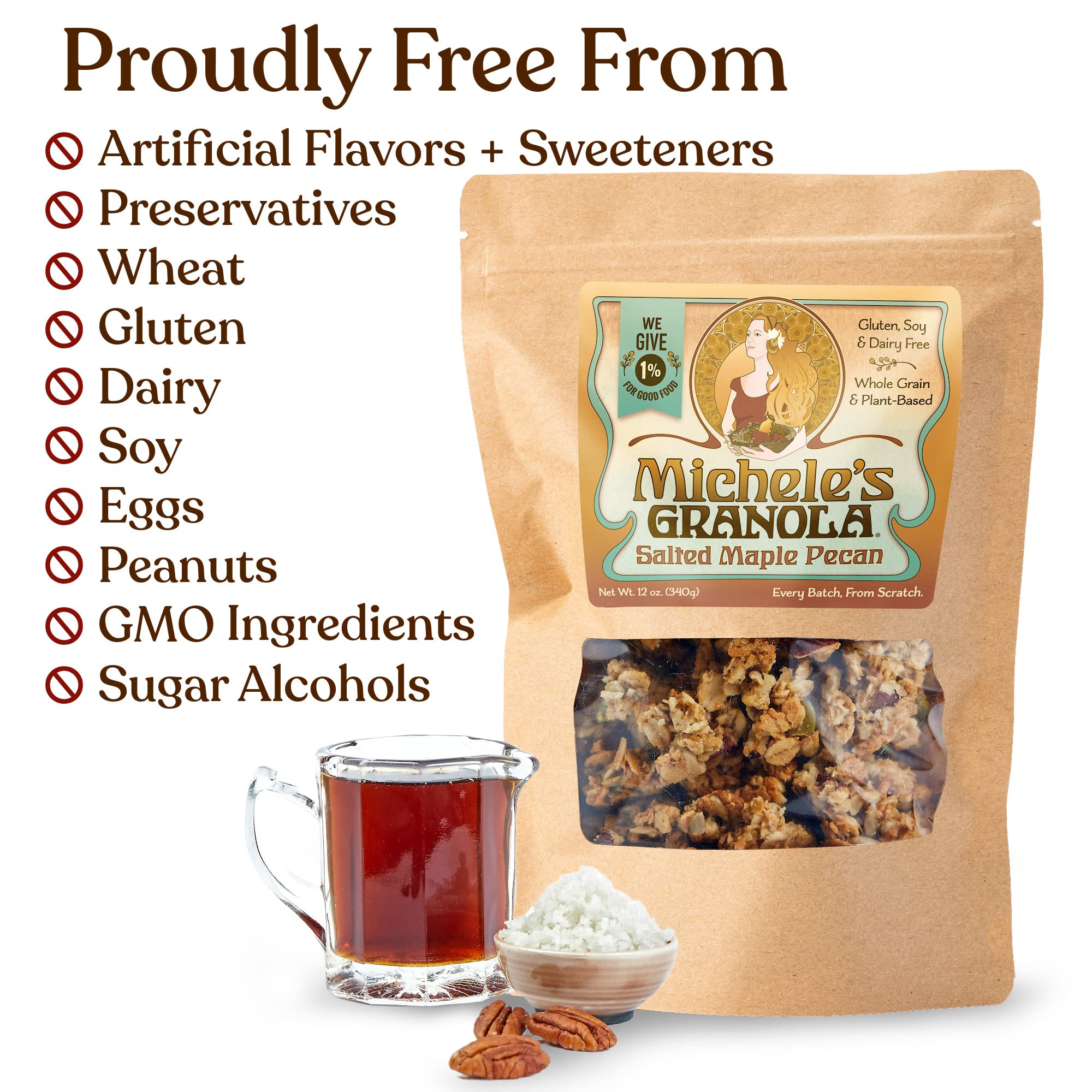 Michele's Granola Salted Maple Pecan, Gluten-Free & Non-GMO, 12 Ounce, Pack of 6
