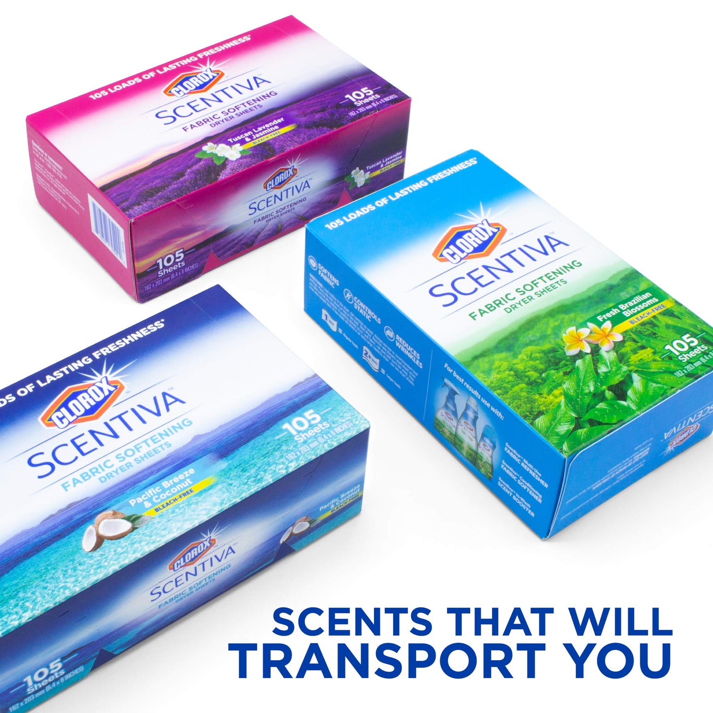Clorox Scentiva Fabric Softener Dryer Sheets, Tuscan Lavender & Jasmine Scent - Wrinkle Reducing Scented Softening Laundry Dryer Sheets for Great