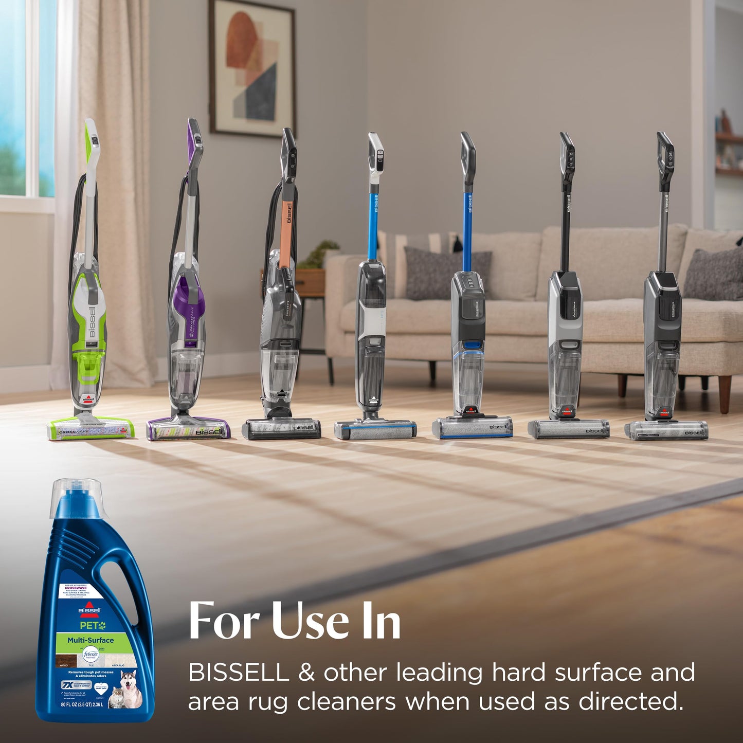 Bissell Multi-Surface Pet Solution with Febreze freshness, For Use in CrossWave and Other Leading Hard Surface and Area Rug Cleaners, 80oz, Dissolves