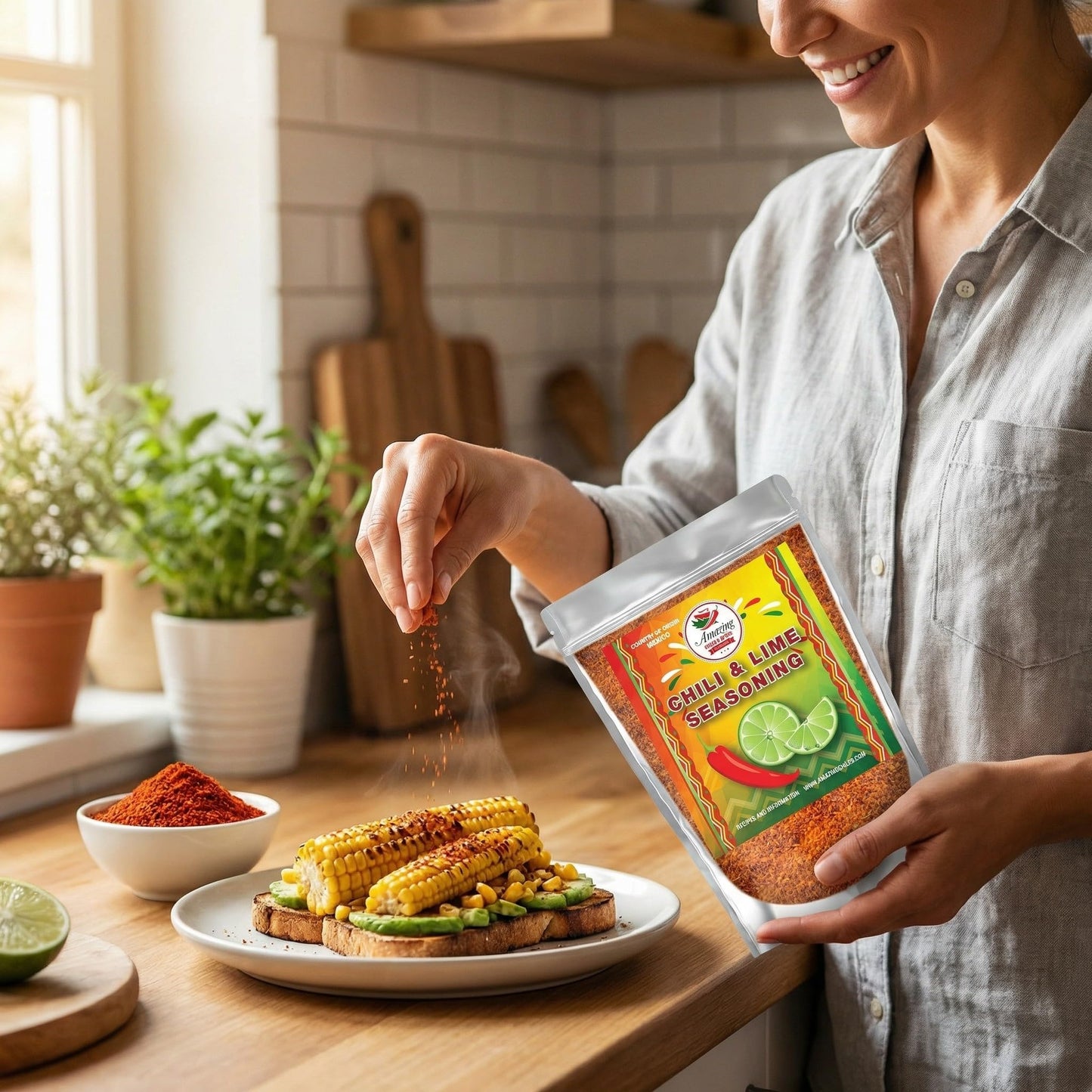 Chili Lime Seasoning, 8 oz. Fresh Natural Peppers and Sea Salt with Lime. Tangy Citrus Flavor With Mild Heat, Pairs with Fruit, Veggies, Seafood, or