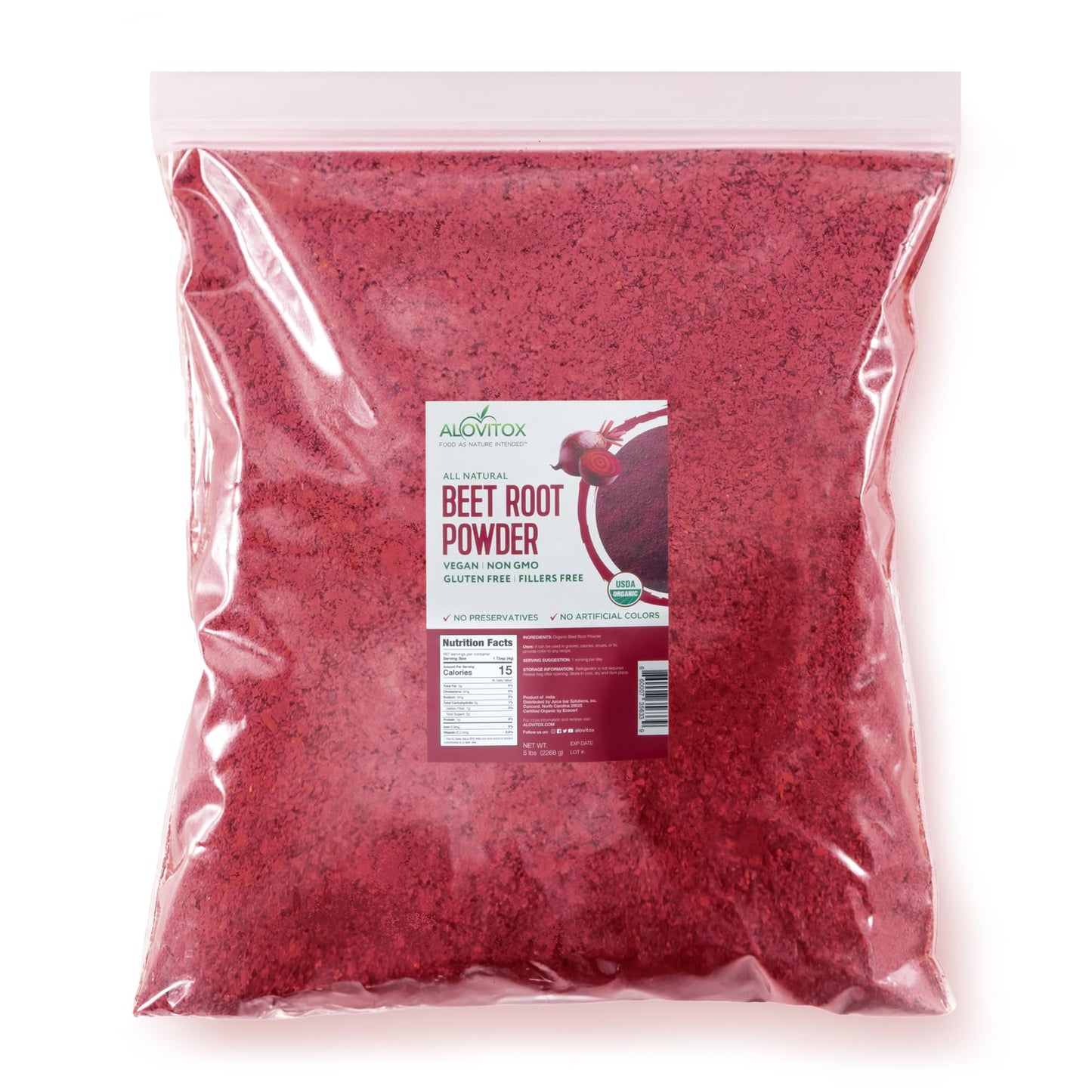 Alovitox Organic Beet Root Powder | 100% Fresh Beet Root Extract | Nitric Oxide Superfood High in Calcium, Iron, Potassium & Folate | Supports