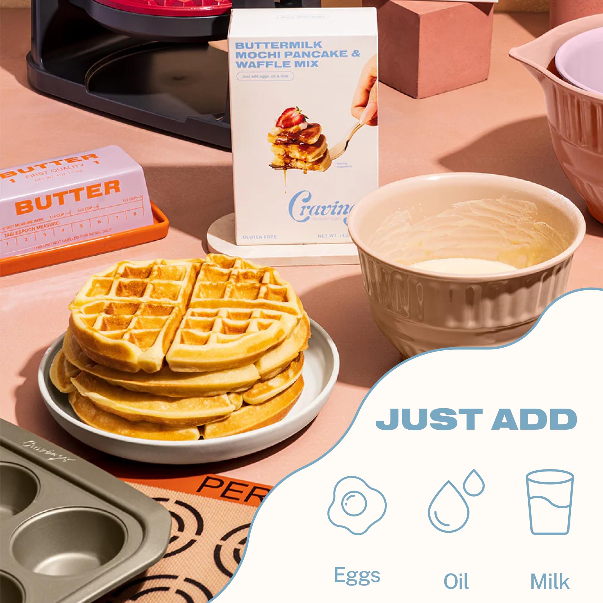 Cravings by Chrissy Teigen Pancake and Waffle Mix, Gluten free, Buttermilk Mochi Pancake & Waffle Mix, 3 Ingredients Mix, Makes 18 Pancakes, 14.2 oz (Pack of 6)
