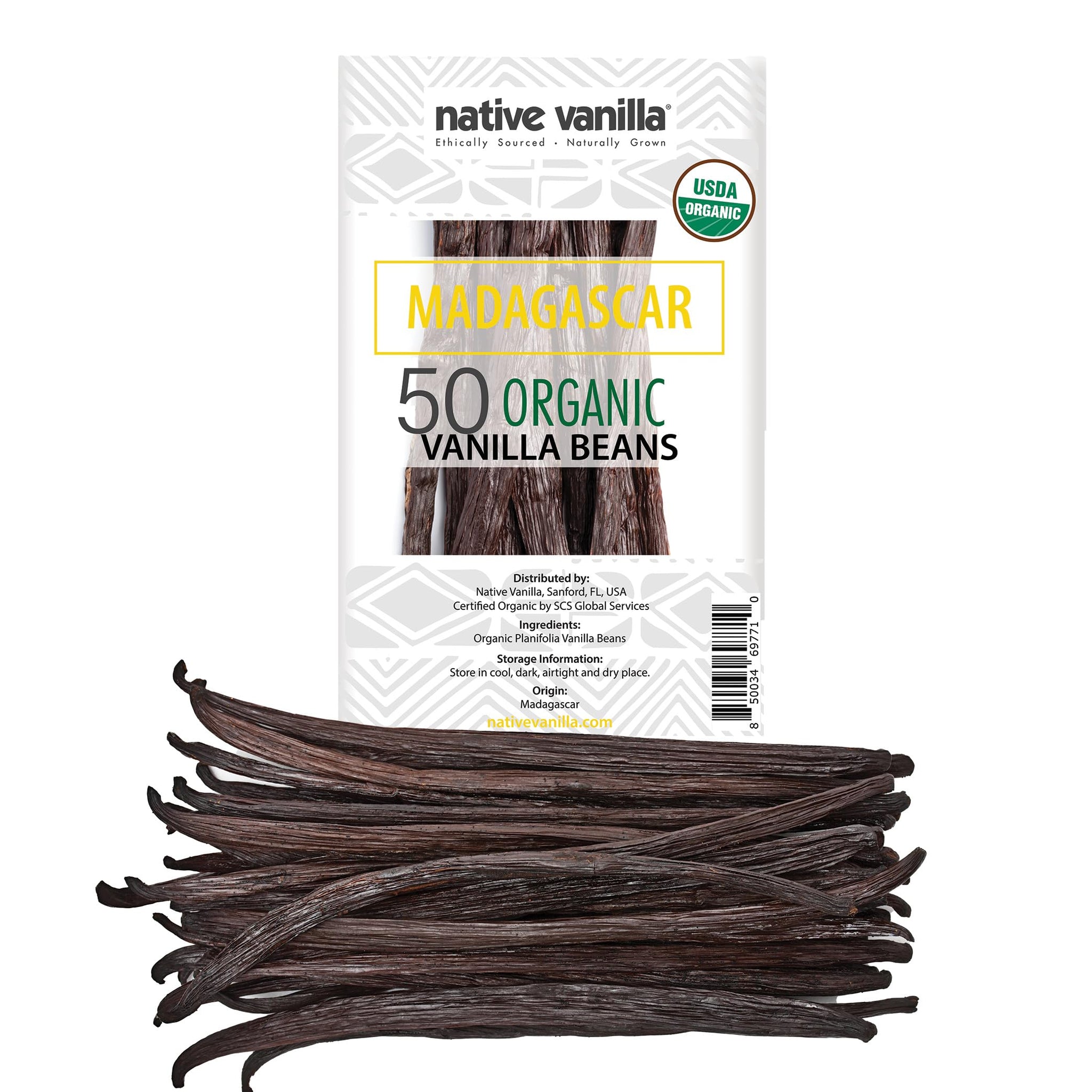 50 Organic Madagascar Vanilla Beans - Whole Grade A Premium Bourbon Pods - For Making Extract & Baking - For Cooking, Desserts & More - 100% Vegan
