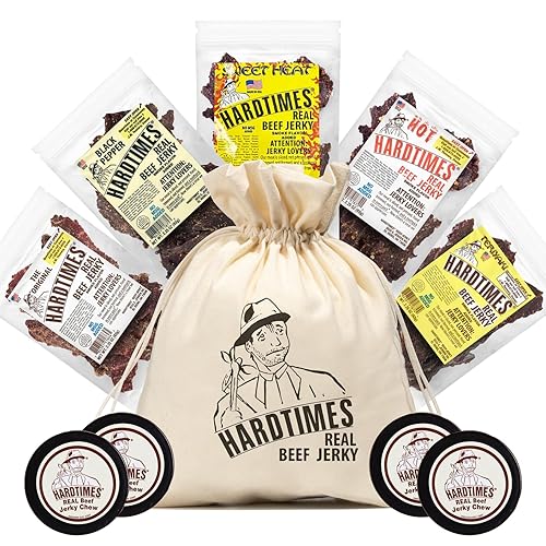 Hardtimes Beef Jerky - Variety, Specialty Gift Bag - Great Gift for Father's Day, Holiday, & Birthday - 5 Pack of 2.25 oz Bags Original, Black Pepper