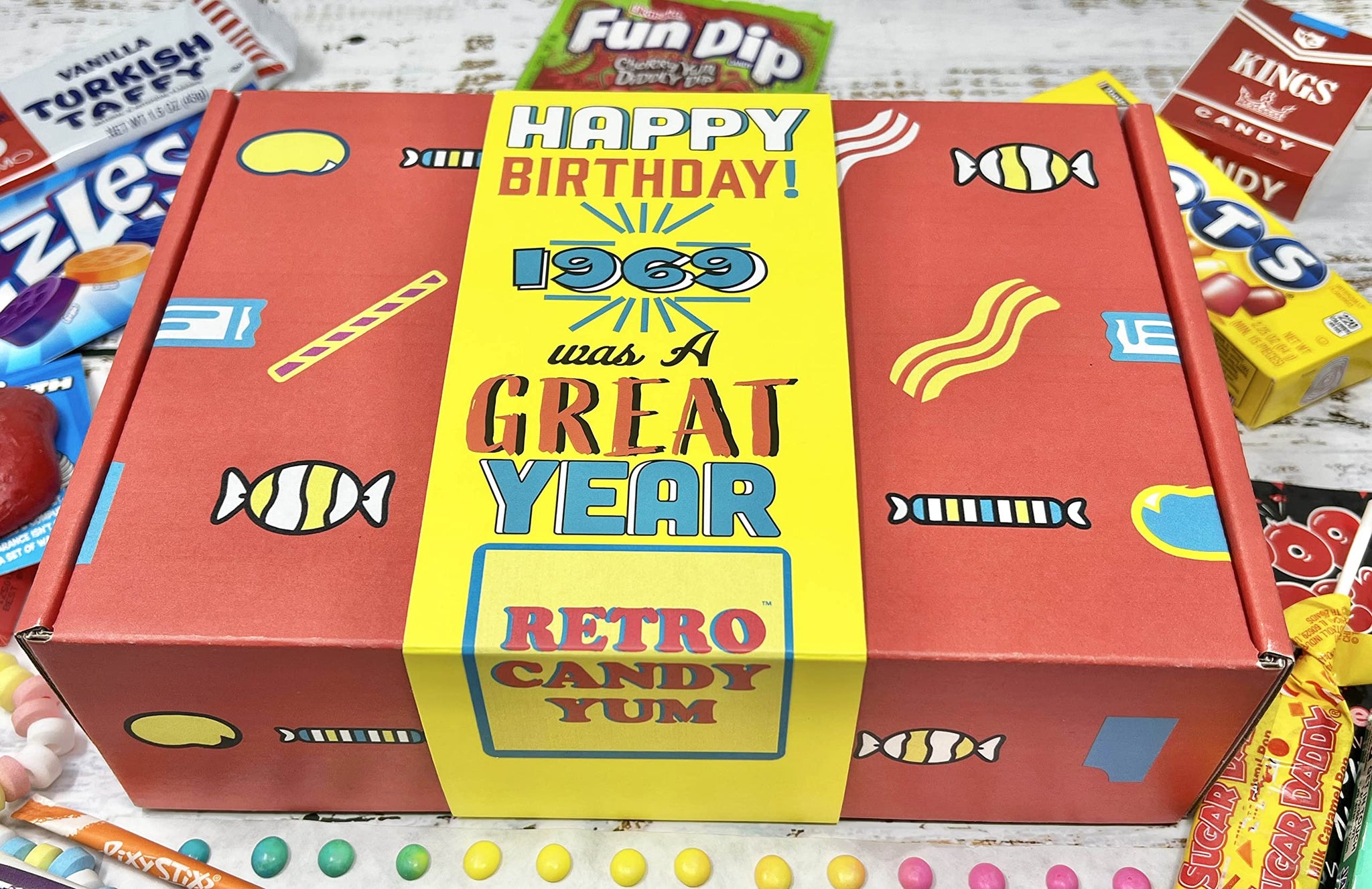RETRO CANDY YUM ~ 1969 57th Birthday Gift Box Nostalgic Candy Assortment from Childhood for 57 Year Old Man or Woman Born 1969 Jr