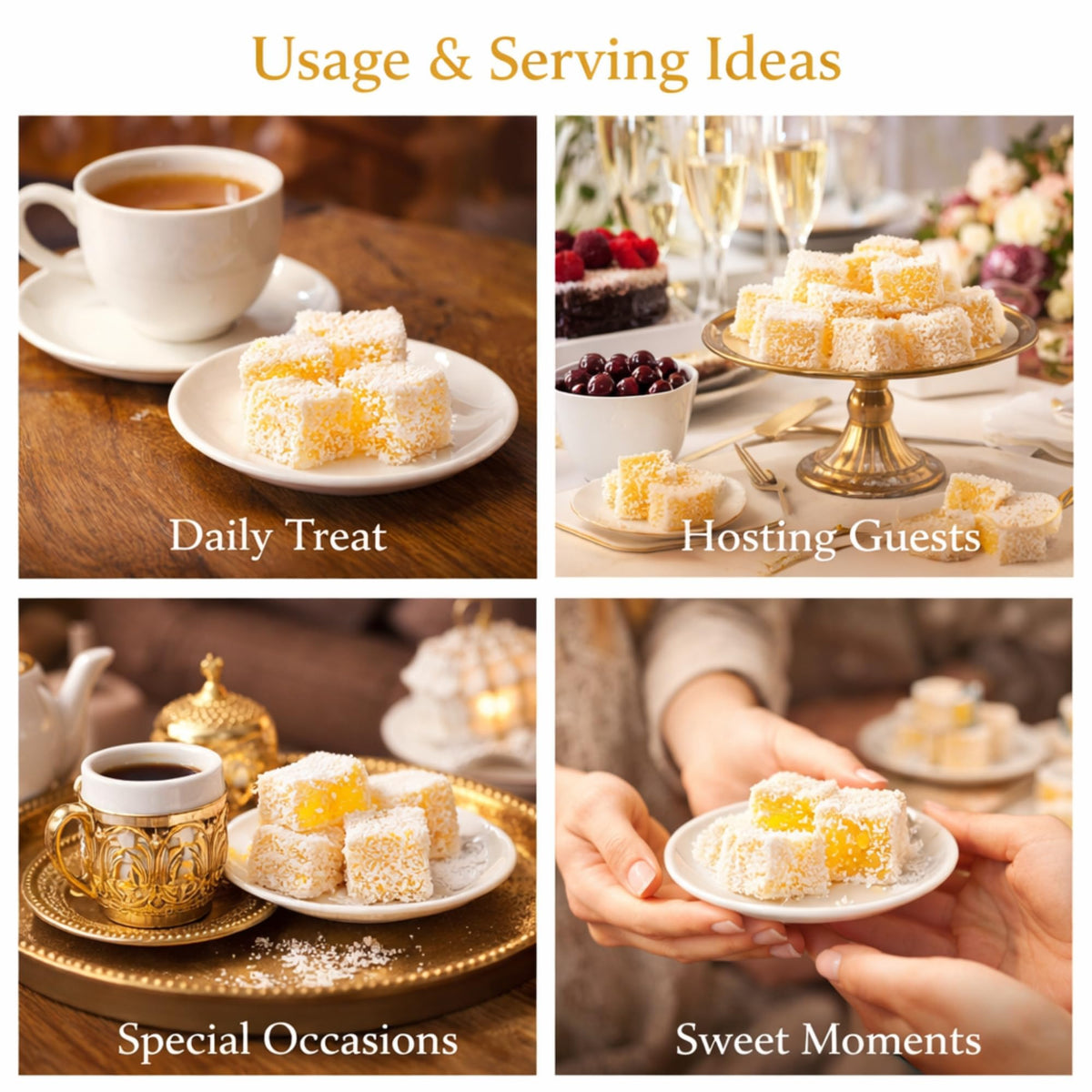 Lemon Flavored Turkish Delight 450g (~1lb) - Coconut Covered Lokum - Soft & Chewy Citrus Candy - Traditional Turkish Sweets - Vegan, No Additives