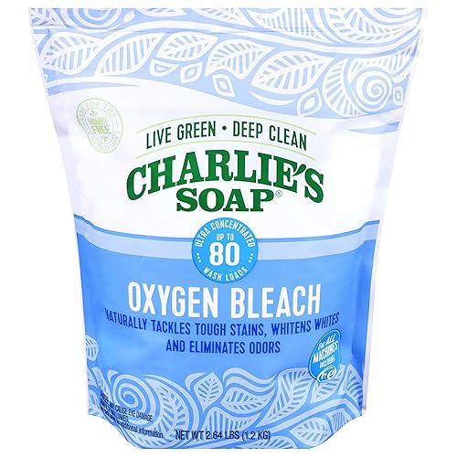 Charlie's Soap - Oxygen Bleach (2.64 Lbs., 1 Pack) Non-Chlorine Bleach Alternative Powder - Whiten Laundry & Remove Stains - Safer for Colors