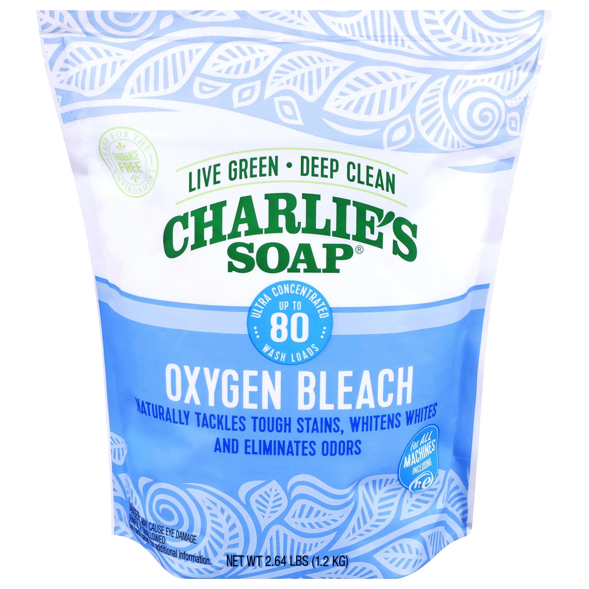 Charlie's Soap - Oxygen Bleach (2.64 Lbs., 1 Pack) Non-Chlorine Bleach Alternative Powder - Whiten Laundry & Remove Stains - Safer for Colors