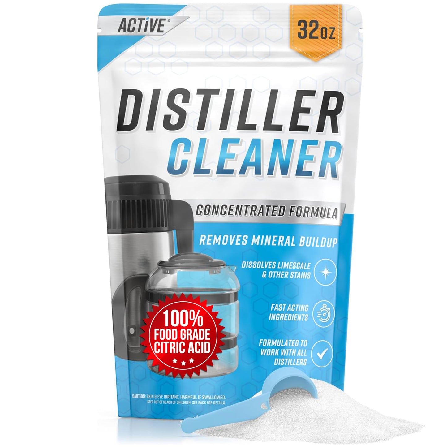 ACTIVE Distiller Descaler Citric Acid Cleaner - 2 Lb Bulk for Cleaning Water Distillers, Pure Citrus Acid Crystals Universal Residue Descaling