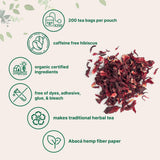 Organic Hibiscus Tea Bags, 200 Count | Premium Source from Hibiscus Flowers | Caffeine Free Herbal Tea | Eco-Friendly Hemp Paper Tea Bags | Non-GMO