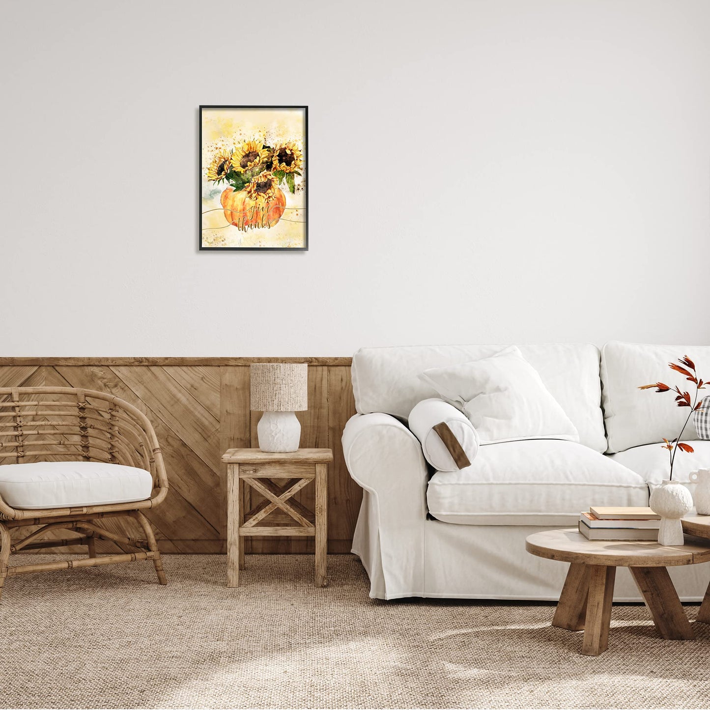 Stupell Industries Give Thanks Phrase Orange Pumpkin Sunflower Floral Burst, Design by Ziwei Li