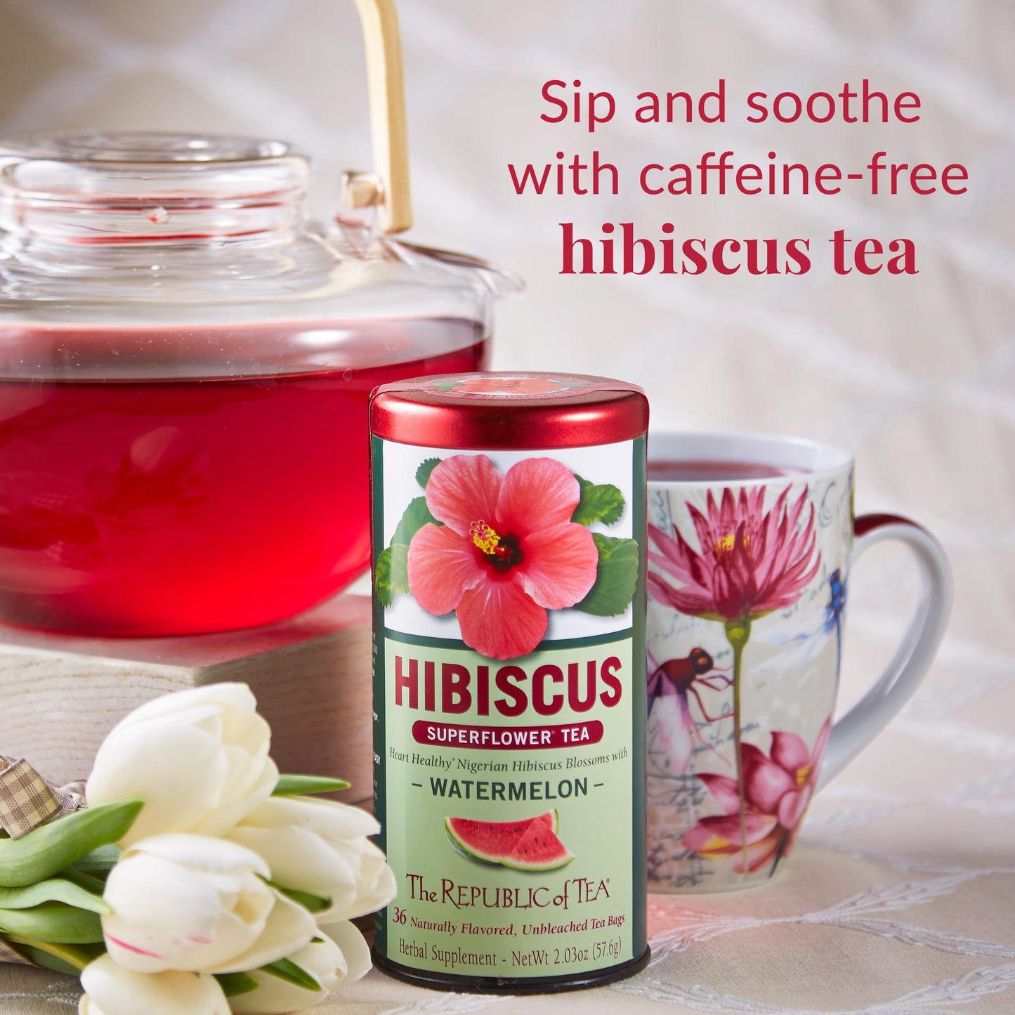 The Republic of Tea Hibiscus Watermelon Superflower Herbal Tea, 36 Tea Bags, Citrus Berry Flavored Tea