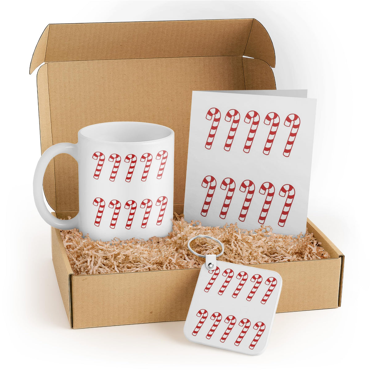3dRose Candy Cane Christmas Gift Set with Mug, Keychain, and Card - Perfect for Holiday Parties and Secret Santa