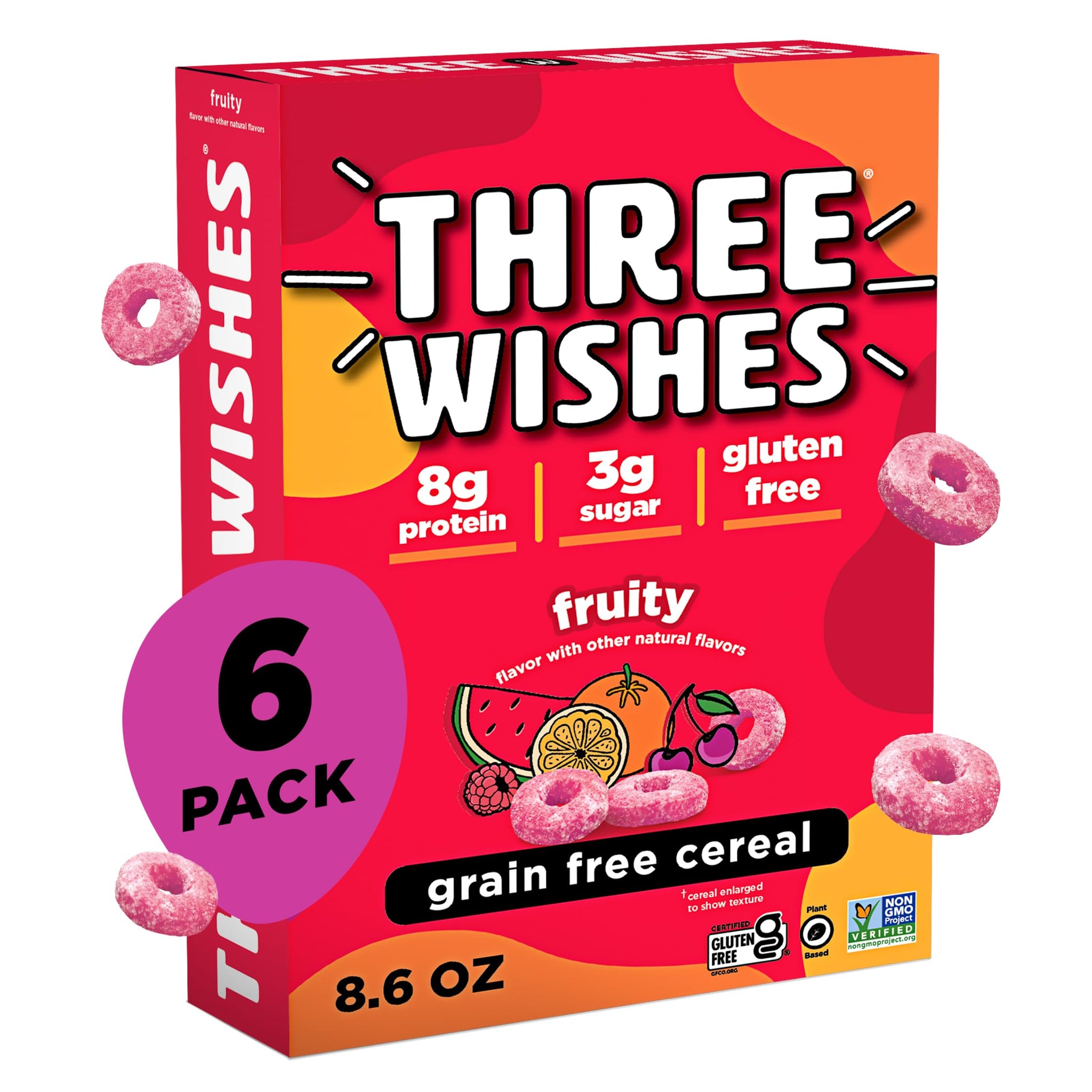 Three Wishes Grain-Free Protein Breakfast Cereal - 8g Protein and 3g Fiber - Healthy, Low-Sugar Breakfast Cereal, Gluten Free, Vegan-Friendly, Non-GMO
