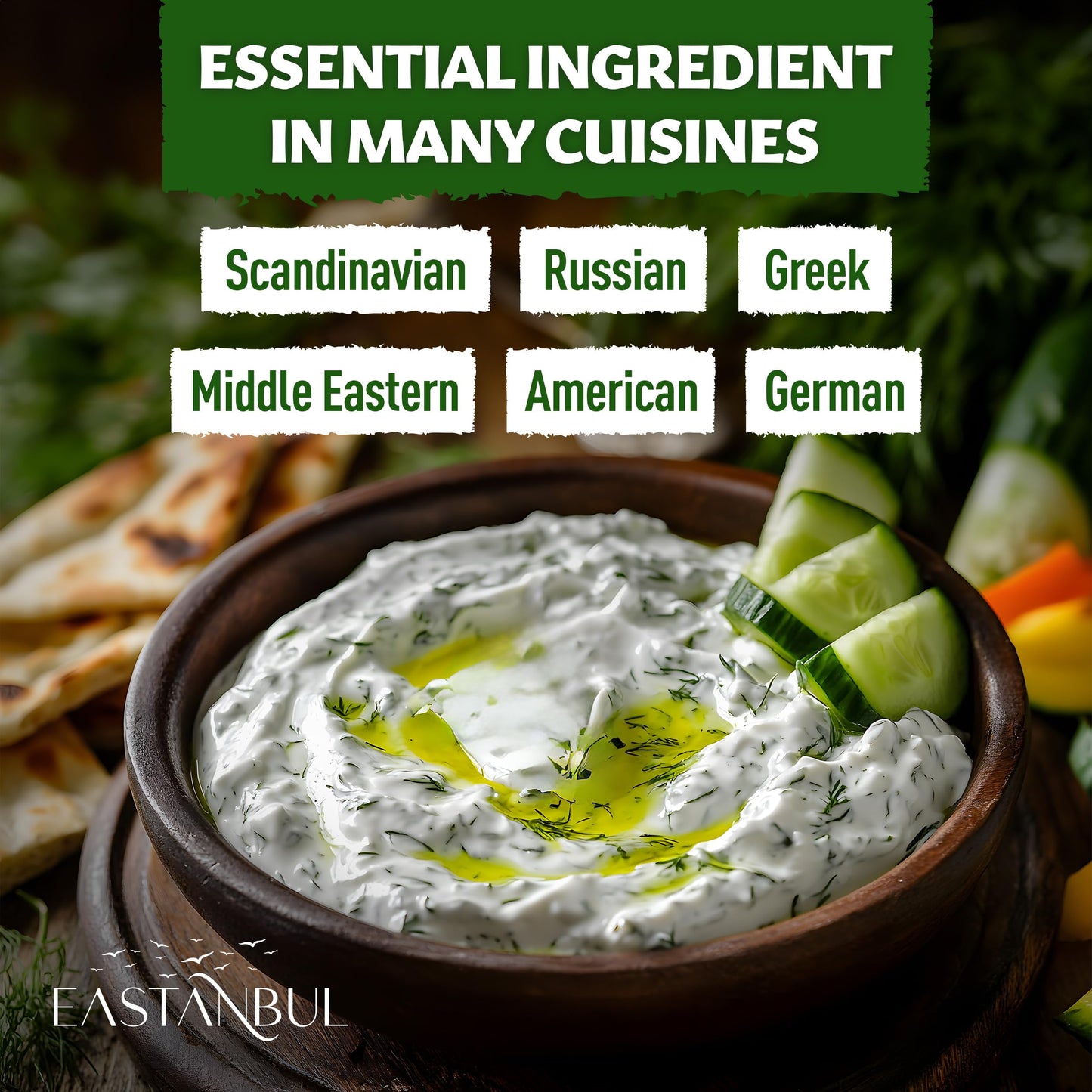 Eastanbul Dill Weed, 2.5oz Dried Dill Weed, Eneldo En Povlo, Pure, Freshly Cut, Sifted, Mediterranean Seasoning, Exquisitely Fragrant, Pairs
