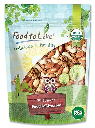 Food to Live - Organic Mixed Raw Nuts, 1 Pound Cashews, Brazil Nuts, Walnuts, Almonds, Non-GMO, Kosher, Raw, Vegan, Unsalted, Bulk